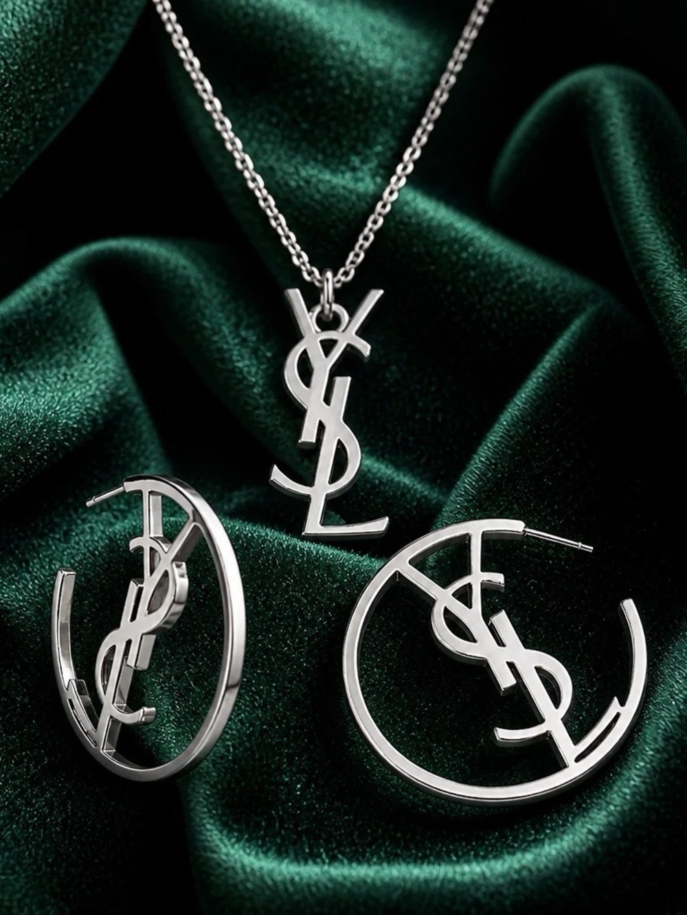 Silver Logo Pendant Necklace & earrings set